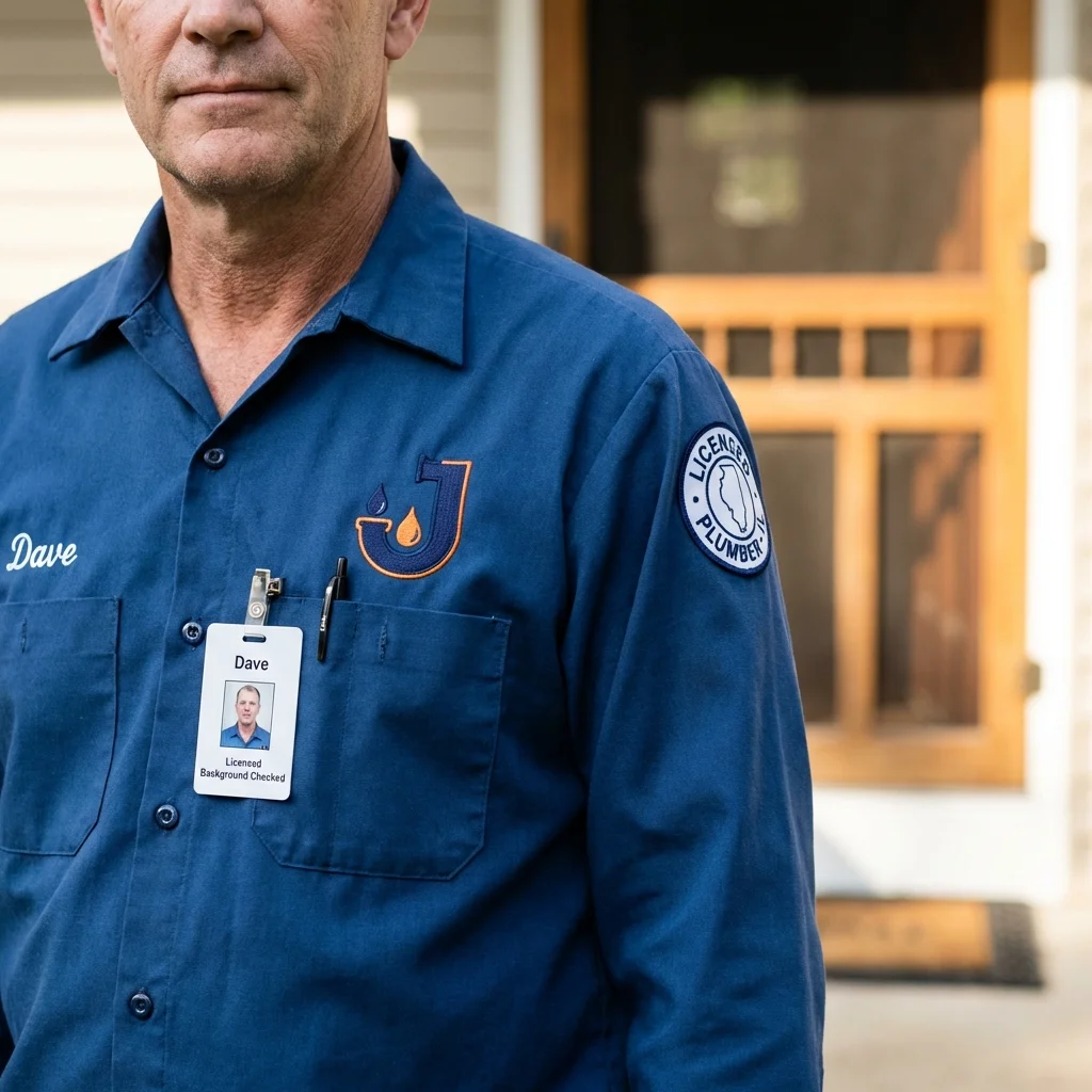 Licensed plumber showing ID badge in Spokane, WA