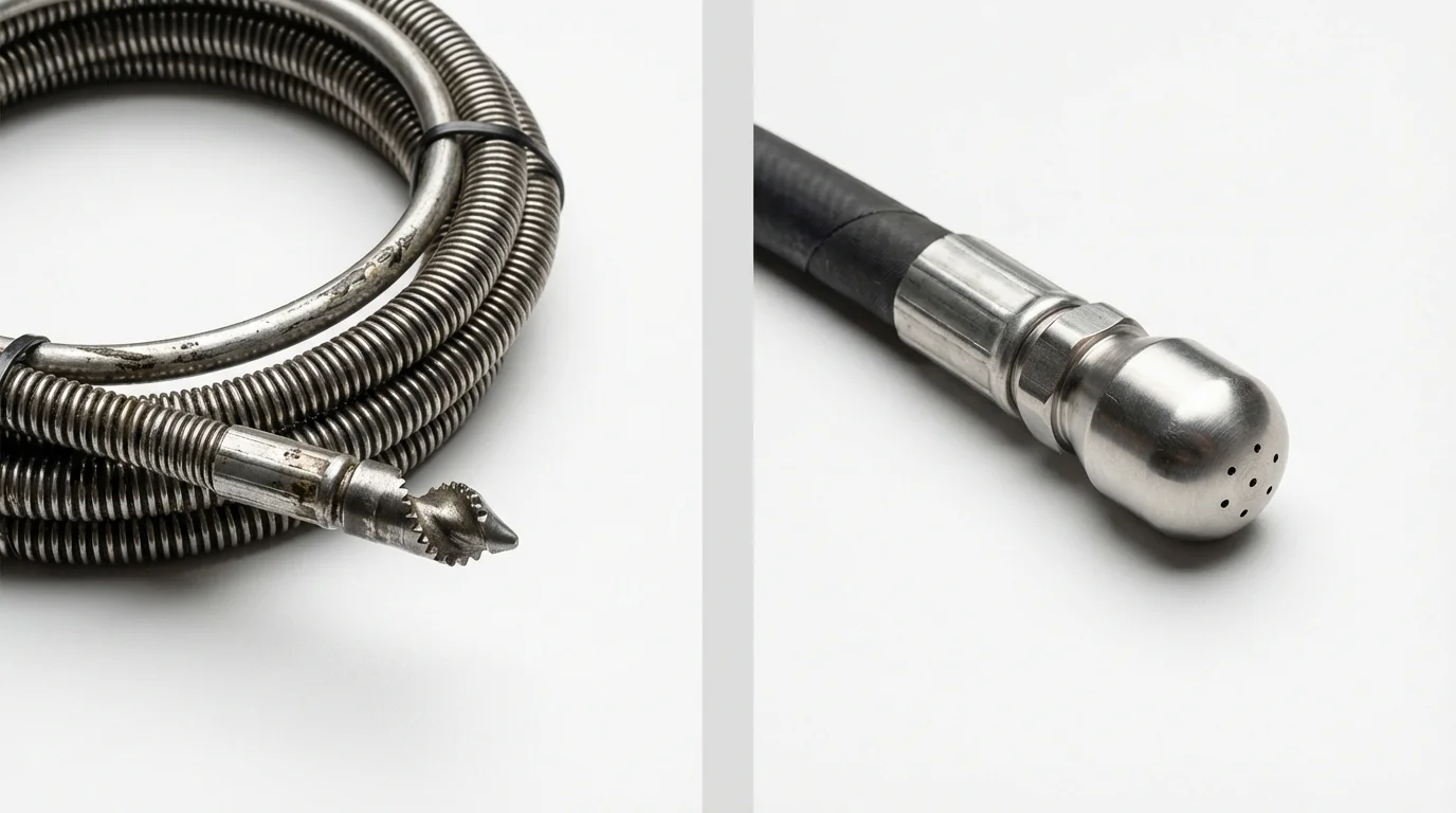 Drain snake cable and hydro jetting nozzle used for drain cleaning in Spokane, WA